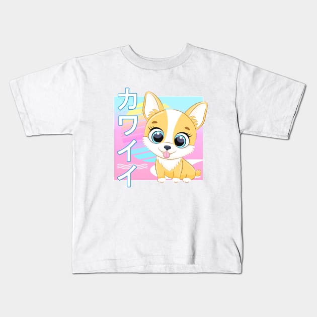 Corgi Dog Kawaii 90s Japanese Retro Kids T-Shirt by BDAZ